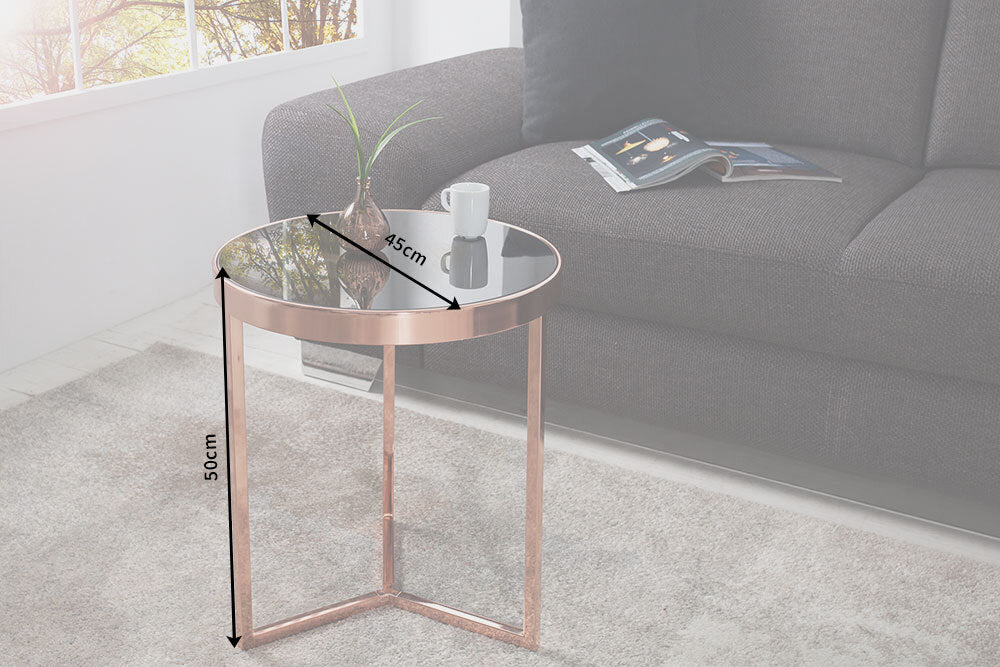 Mesa auxiliar de diseño Original ASTRO 50 cm cobre metal negro tapa de cristal mesa de centro redonda