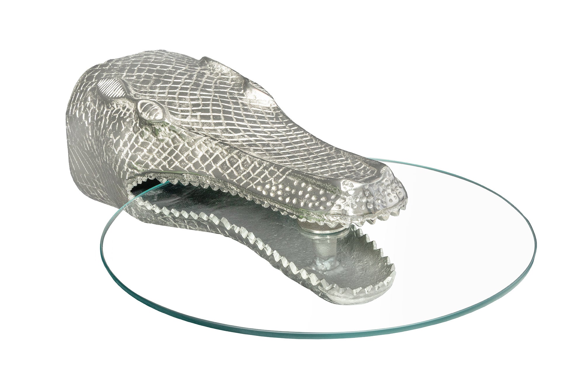 Table d'appoint design suspendue WILDLIFE CROCODILE 60cm en métal argenté crocodile