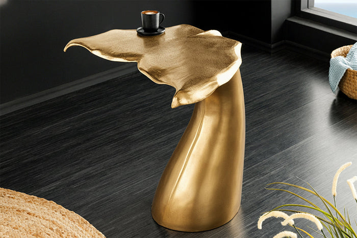 Table d’appoint design WILDLIFE aileron de baleine 60cm métal doré fait main