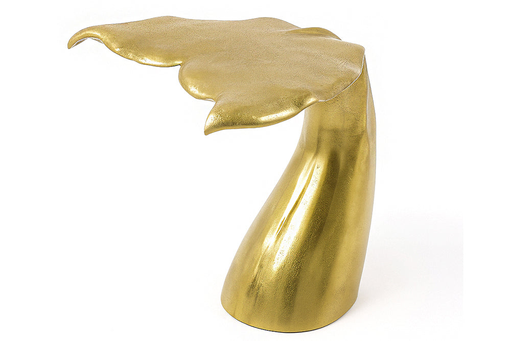 Table d’appoint design WILDLIFE aileron de baleine 60cm métal doré fait main