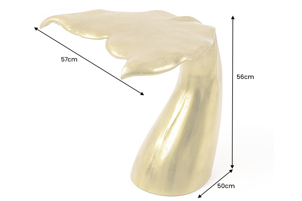 Table d’appoint design WILDLIFE aileron de baleine 60cm métal doré fait main