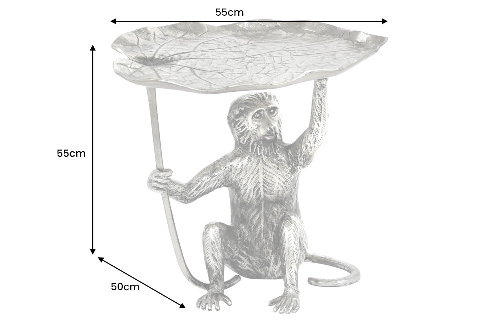 WILDLIFE MONKEY Mesa auxiliar de metal plateado de 60cm hecha a mano