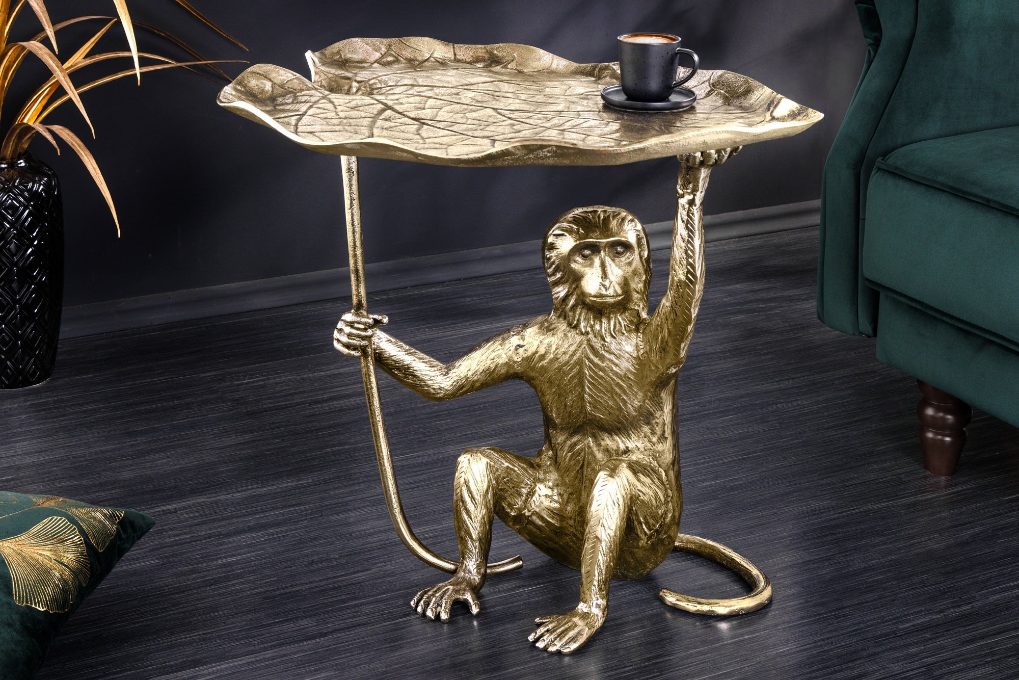 WILDLIFE MONKEY 60cm mesa auxiliar de metal dorado antiguo hecha a mano