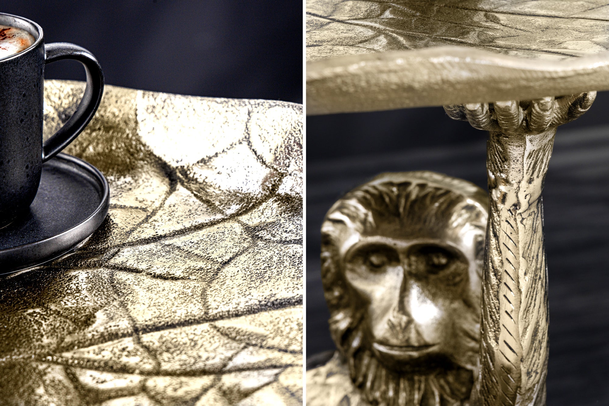 WILDLIFE MONKEY 60cm mesa auxiliar de metal dorado antiguo hecha a mano