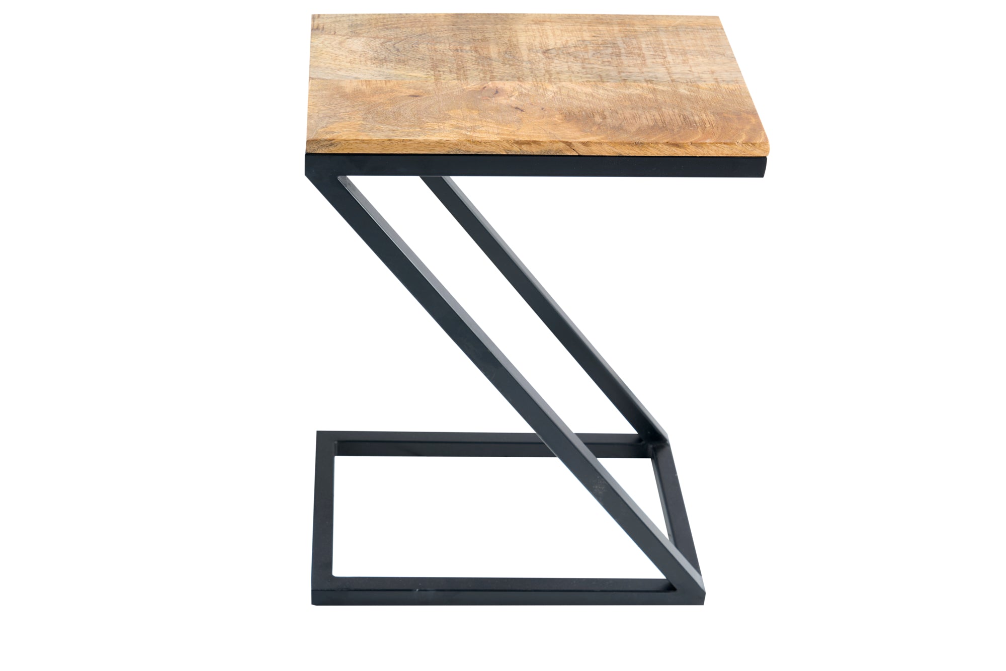 BUTLER Mesa auxiliar de madera maciza de 60 cm en madera de mango natural hecha a mano Mesa para portátil de metal negro