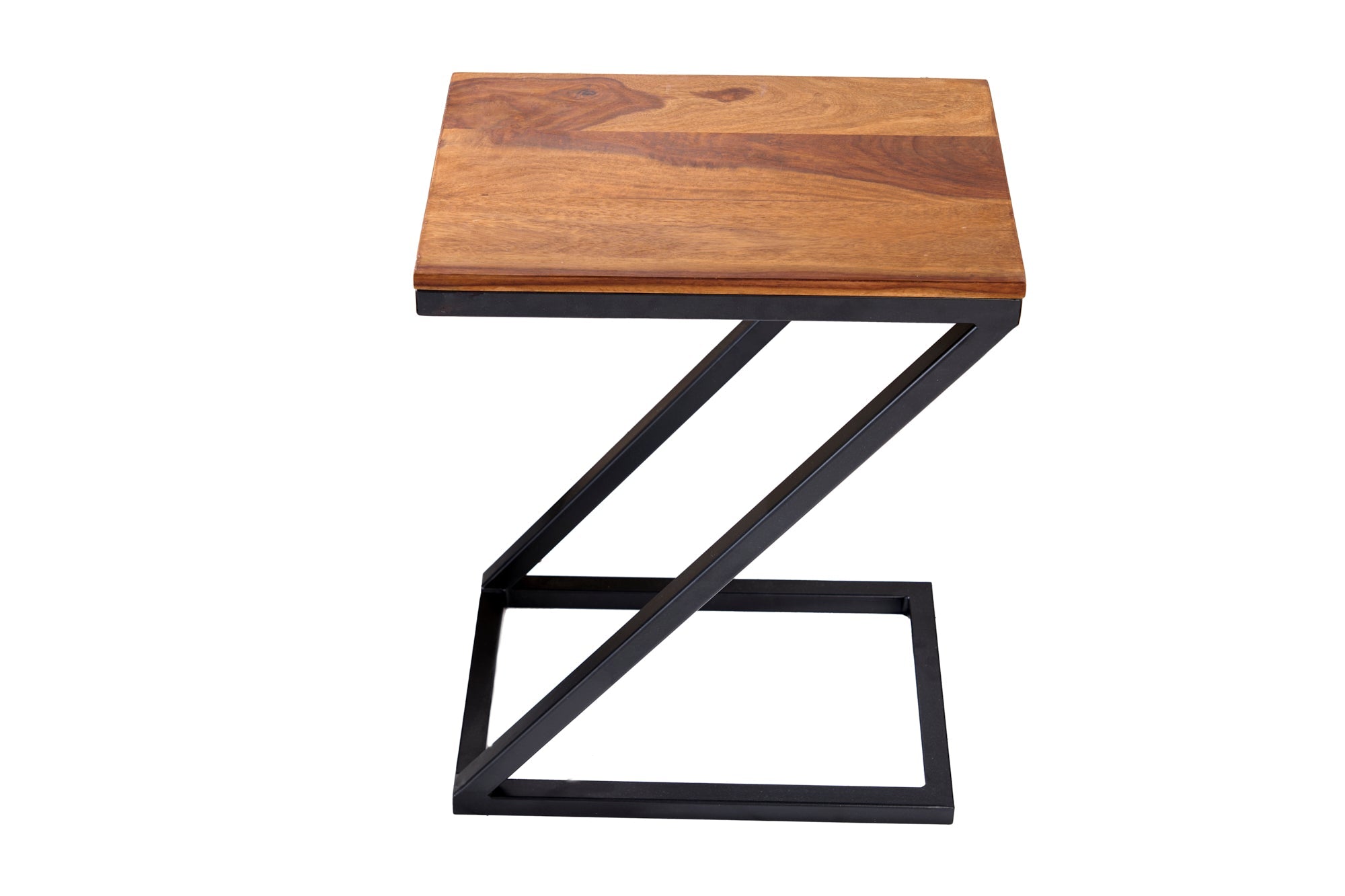 BUTLER mesa auxiliar de madera maciza 60cm marrón acabado piedra Sheesham metal negro