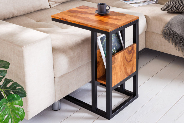 Table d'appoint en bois massif CONCIERGE 60cm finition pierre de Sheesham marron avec espace de rangement