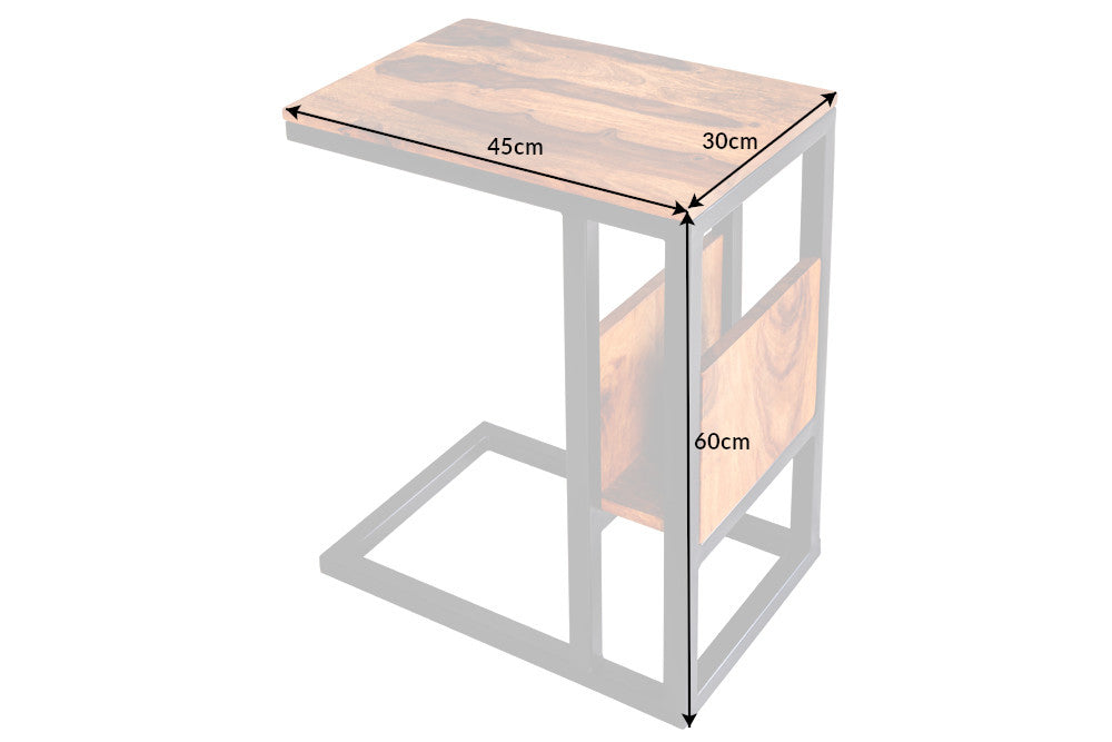 CONCIERGE Mesa auxiliar de madera maciza de 60 cm con acabado en piedra Sheesham marrón y espacio de almacenamiento