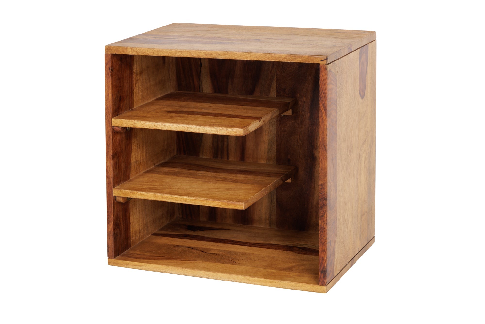 CUBUS mesa auxiliar de madera maciza 45 cm marrón Sheesham acabado piedra estantería mesita de noche