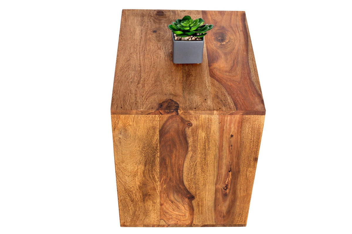 Table d’appoint en bois massif MAKASSAR 45cm marron finition pierre Sheesham étagère fait main