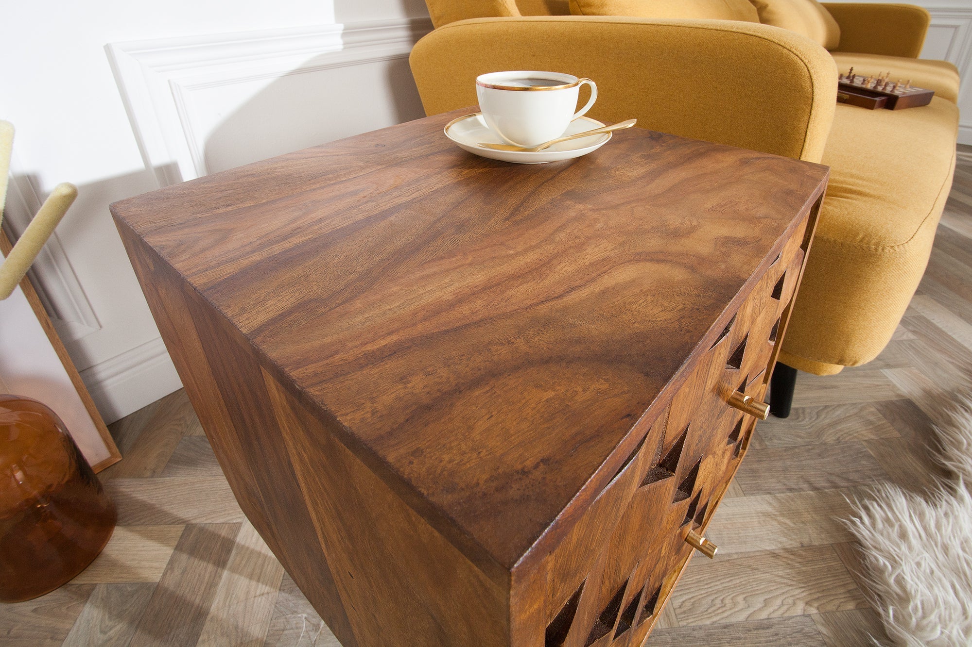 MYSTIC LIVING mesa auxiliar de madera maciza 60 cm marrón Sheesham acabado piedra mesita de noche