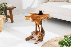 Table d'appoint en bois massif ROOT 40 cm en teck naturel en bois de racine au design sur pilotis