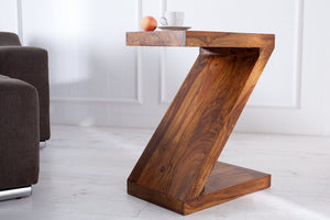 Table d'appoint en bois massif Z 45 cm finition pierre de Sheesham marron grain unique