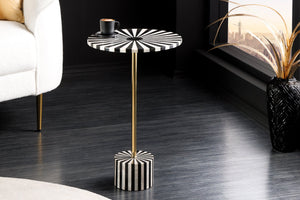 Table d'appoint en marqueterie d'os HARMONY NATURE 55 cm noir blanc incrustation artisanale