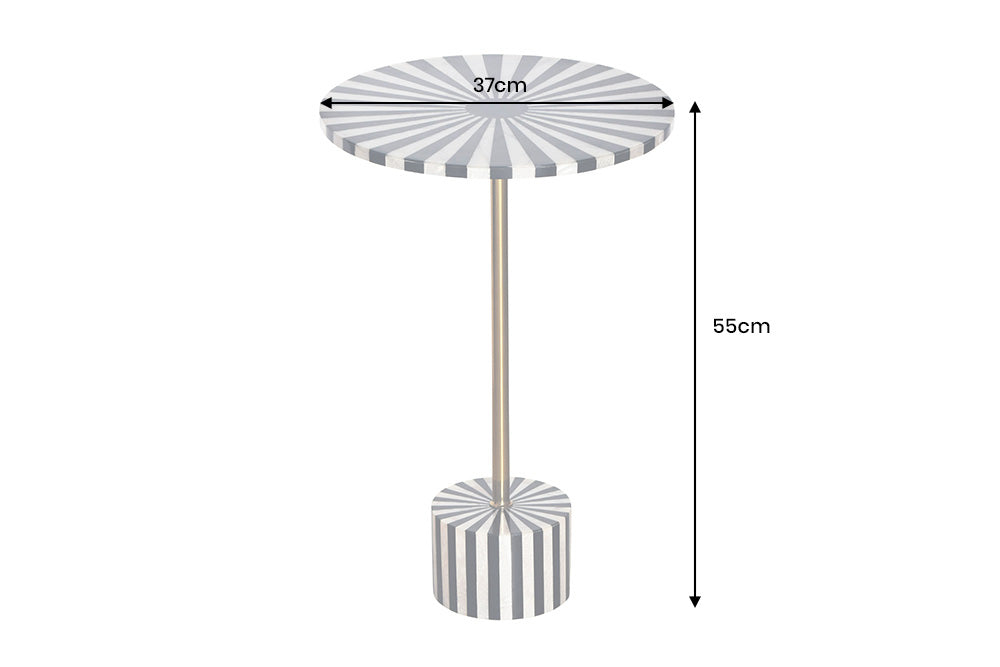 Table d'appoint en marqueterie d'os HARMONY NATURE 55 cm noir blanc incrustation artisanale