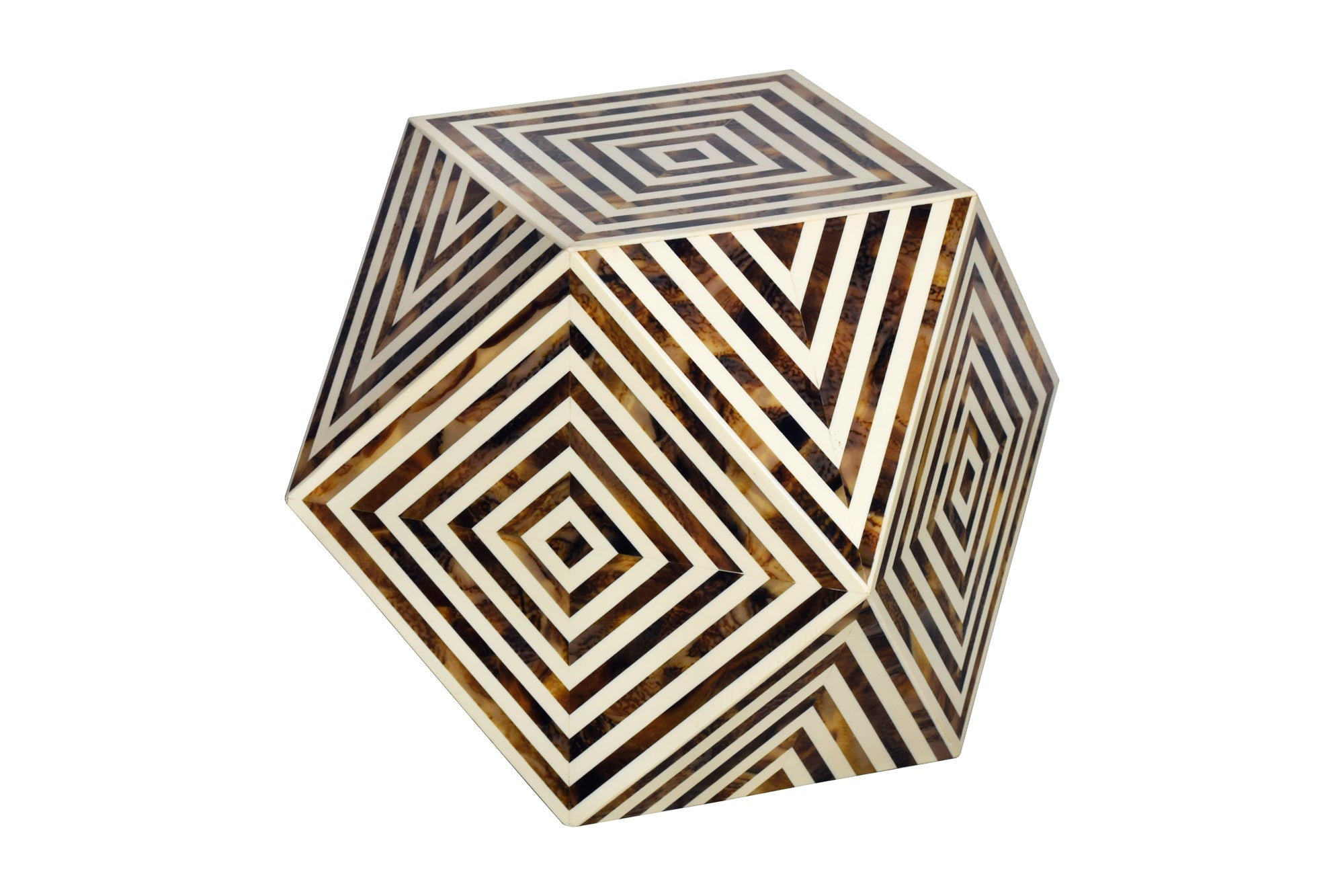 HARMONY NATURE Mesa auxiliar de marquetería de hueso, 60 cm, marrón y blanca, marquetería artesanal