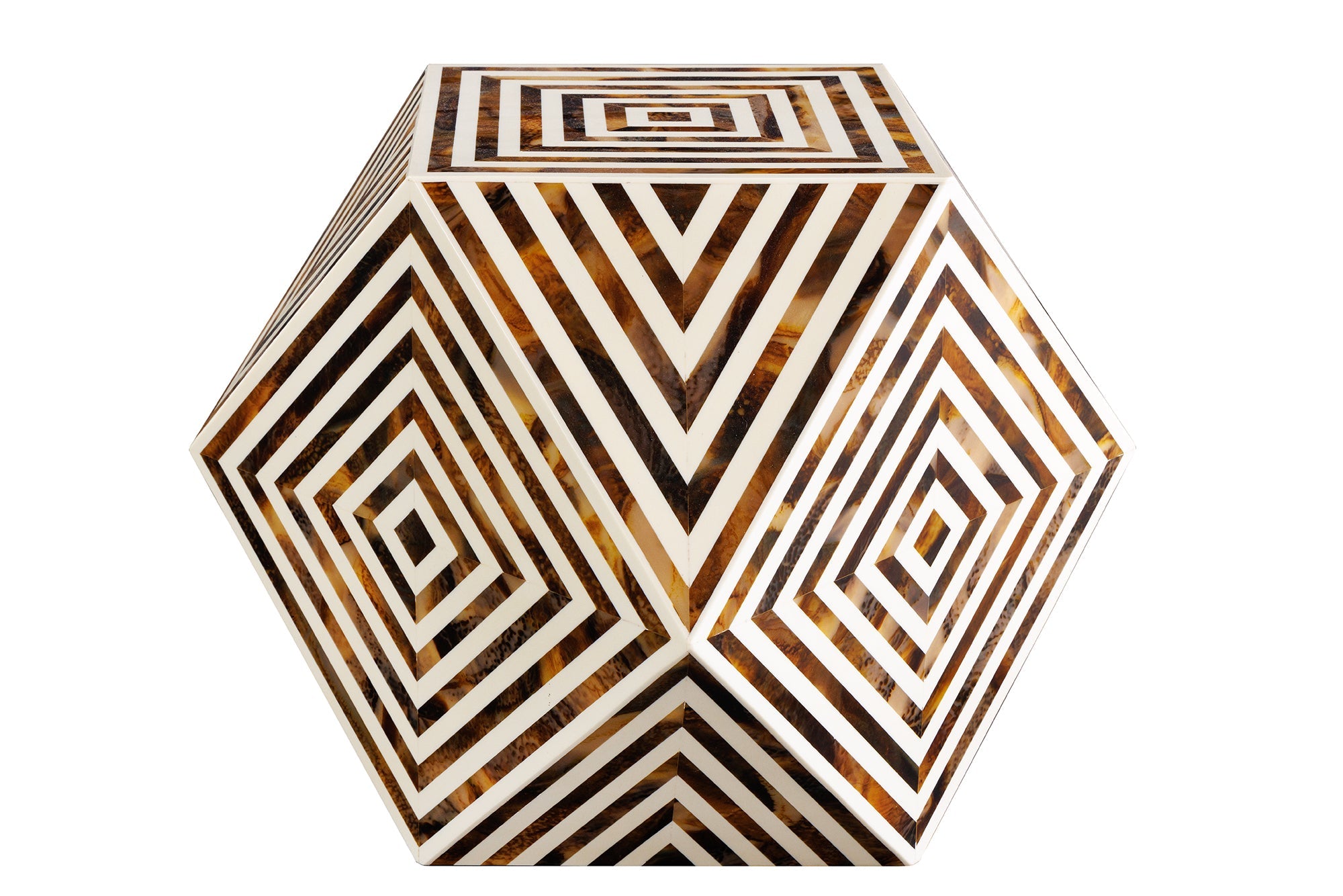 HARMONY NATURE Mesa auxiliar de marquetería de hueso, 60 cm, marrón y blanca, marquetería artesanal