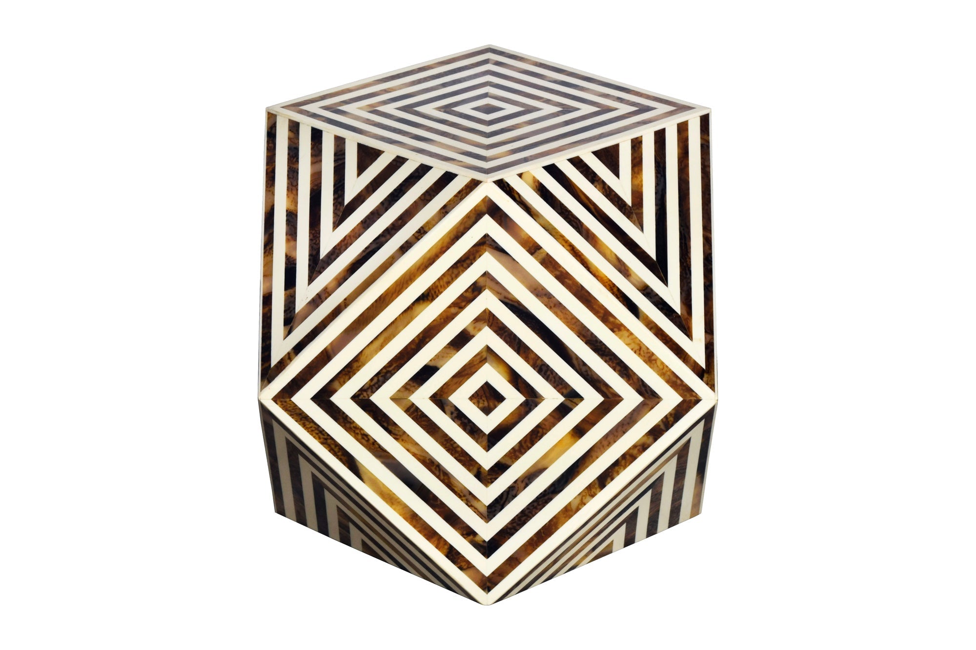 HARMONY NATURE Mesa auxiliar de marquetería de hueso, 60 cm, marrón y blanca, marquetería artesanal