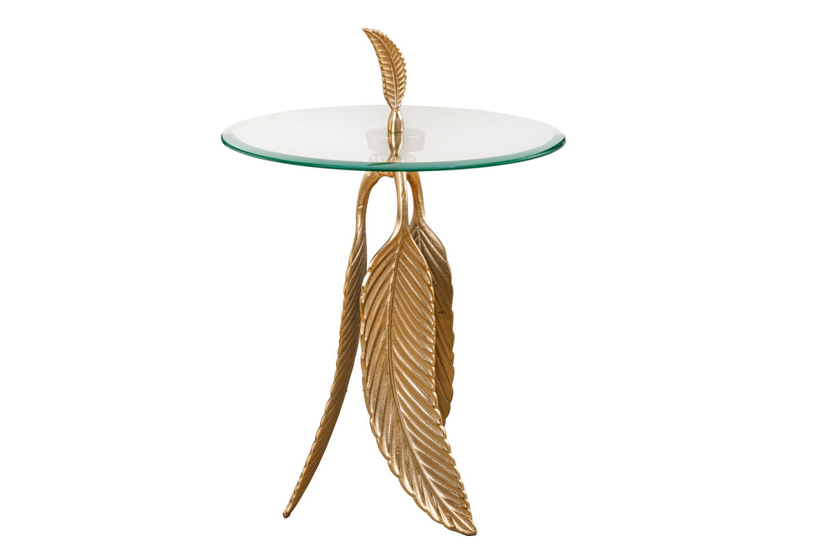 Table d’appoint extravagante FEATHER 65cm plateau en verre doré fait main ronde
