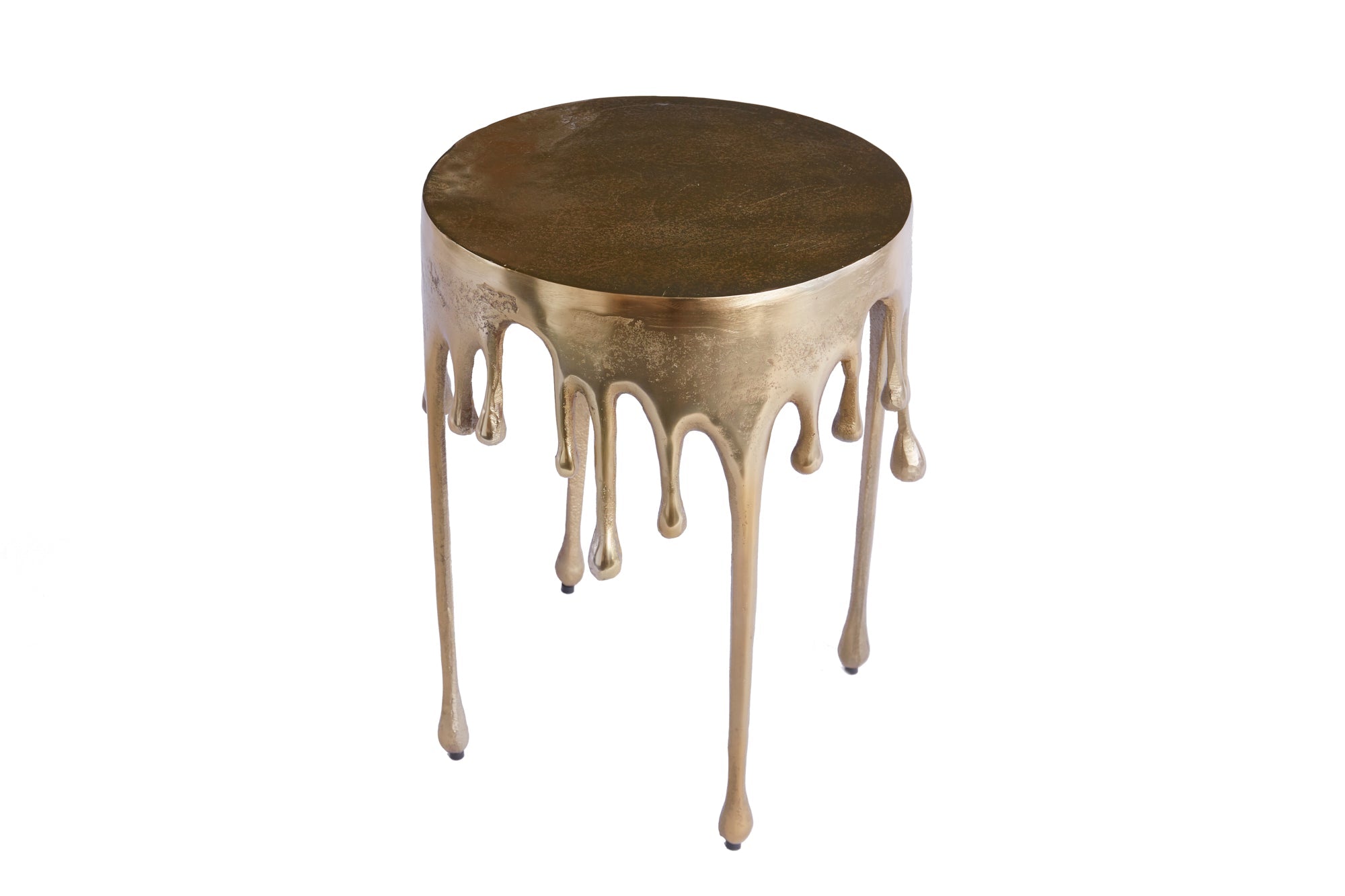 Extravagante mesa auxiliar LIQUID LINE 50cm redonda de aluminio metal dorado diseño gota