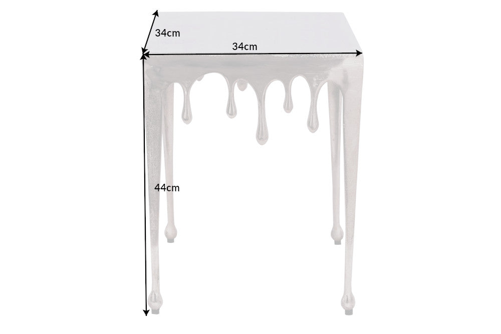 Extravagante mesa auxiliar LIQUID LINE S 34cm diseño gota de plata