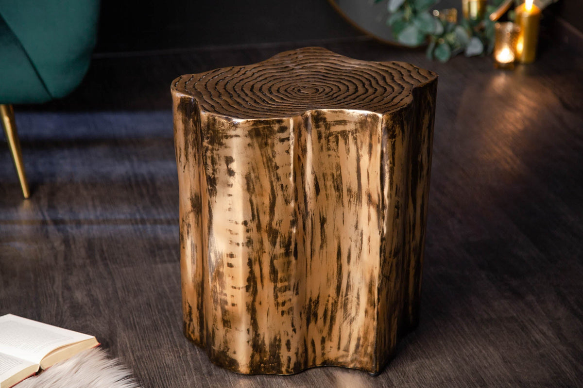 Table d’appoint extravagante ORGANIC ORIENT 45cm design tronc d’arbre en métal doré