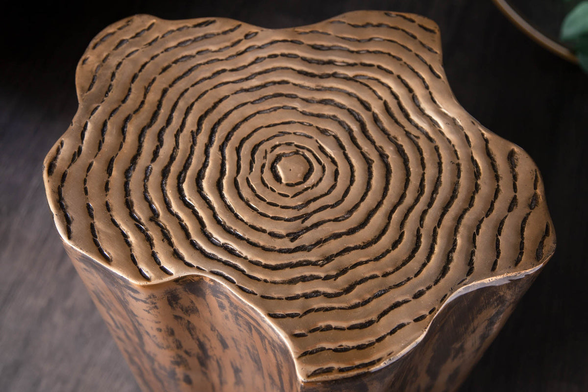Table d’appoint extravagante ORGANIC ORIENT 45cm design tronc d’arbre en métal doré