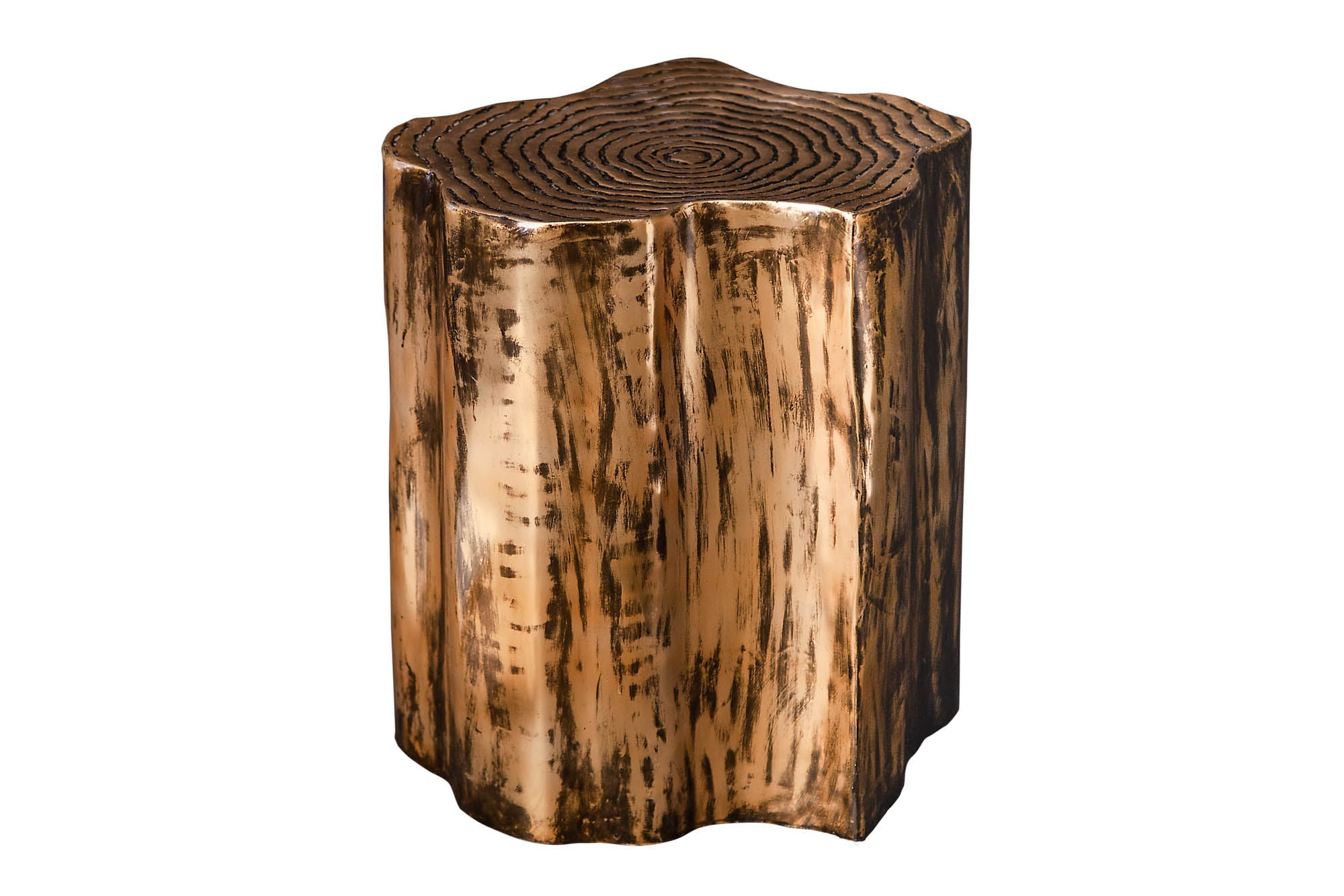 Extravagante mesa auxiliar BIO ORIENT 45cm diseño tronco de árbol de metal dorado