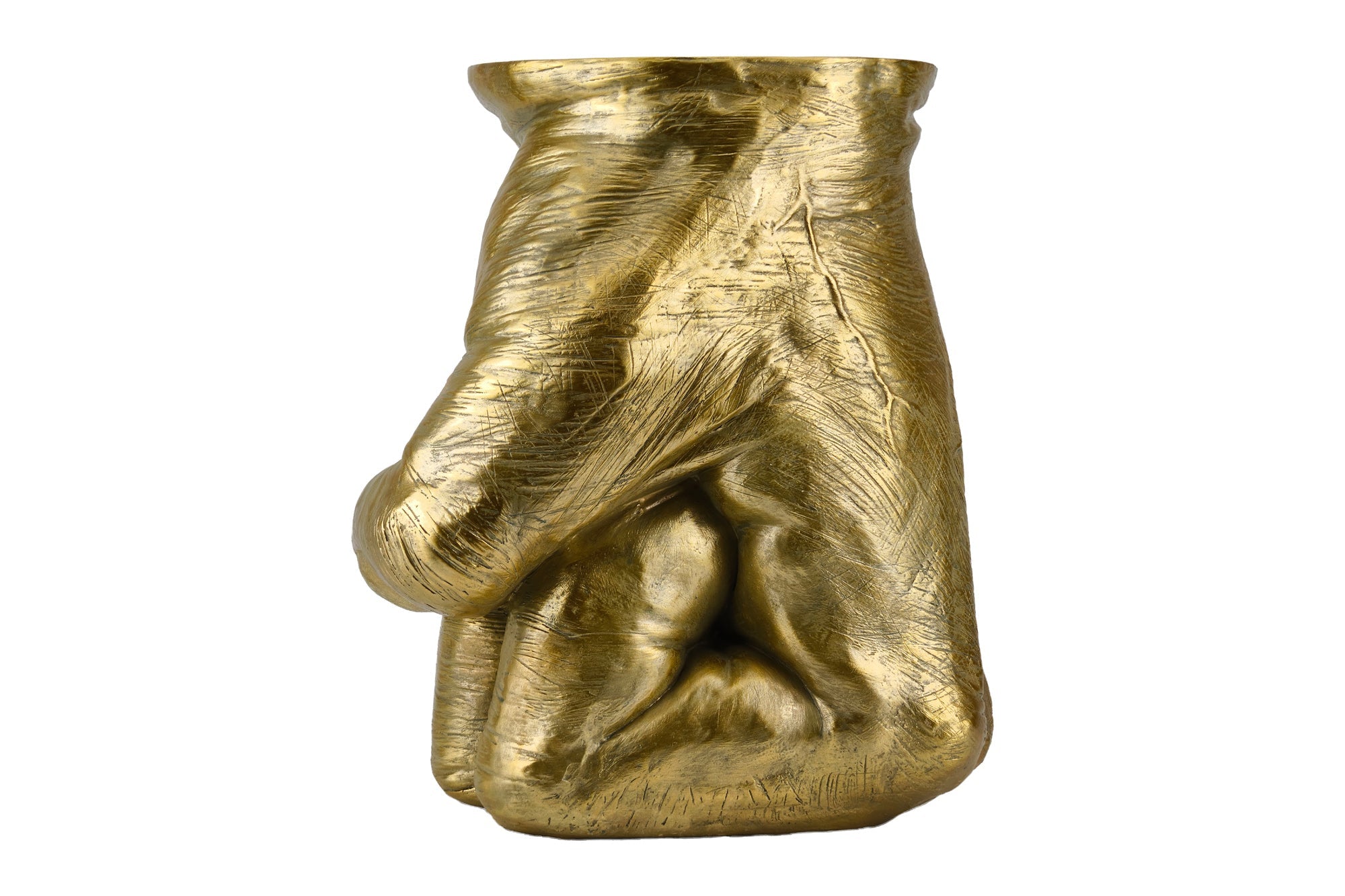 Table d’appoint faite à la main FIST 50cm sculpture de poing de table ronde en or