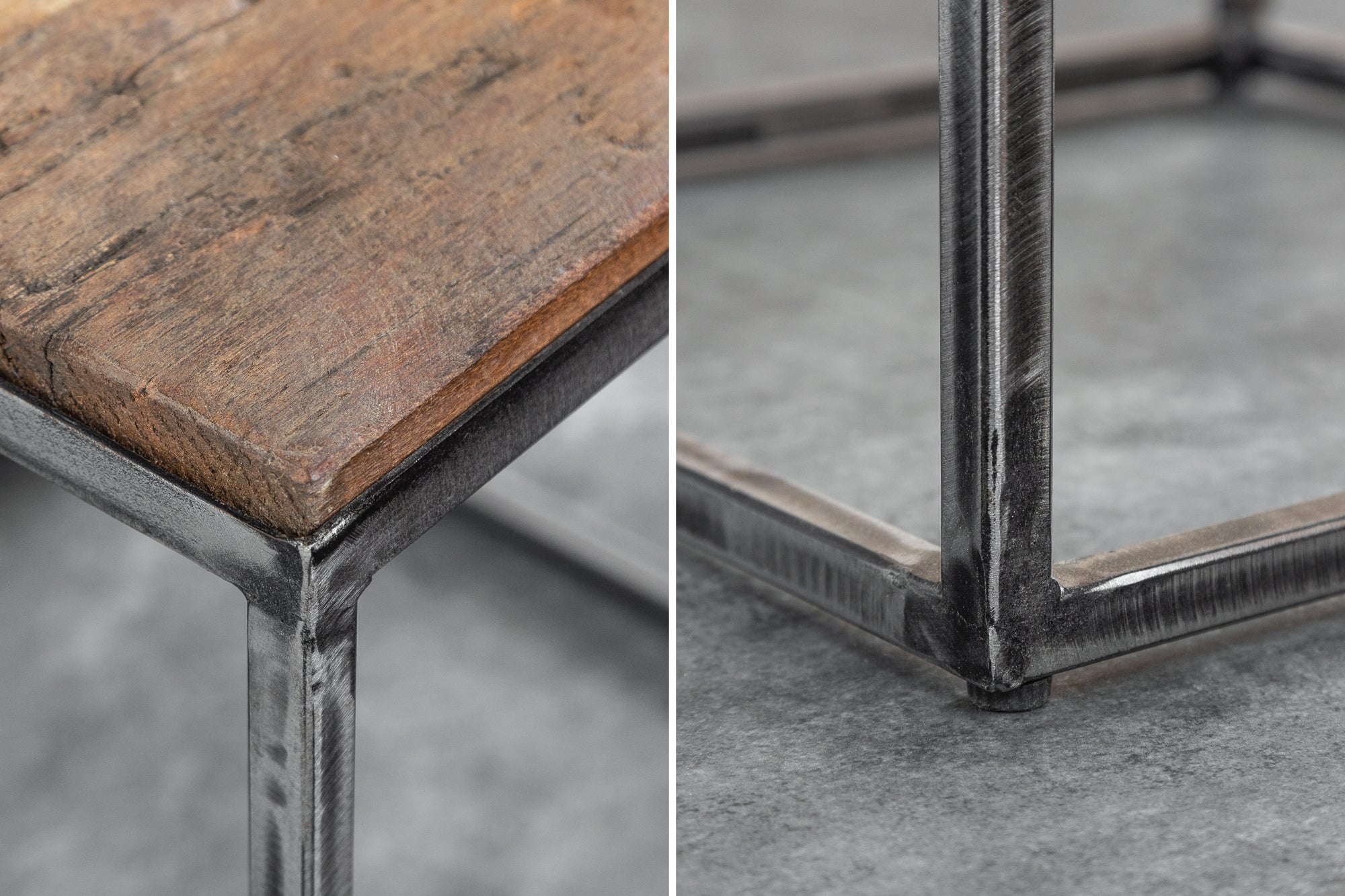 BARRACUDA Mesa auxiliar industrial de madera maciza recuperada de 40 cm con patas curvadas