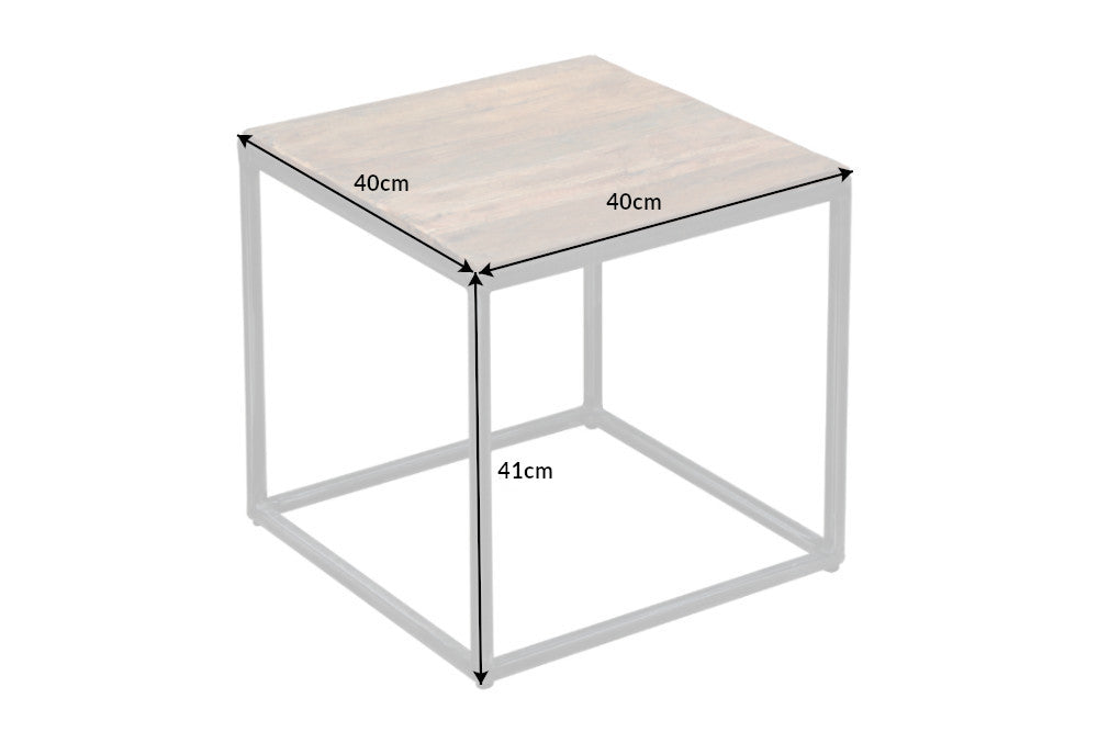 BARRACUDA Mesa auxiliar industrial de madera maciza recuperada de 40 cm con patas curvadas