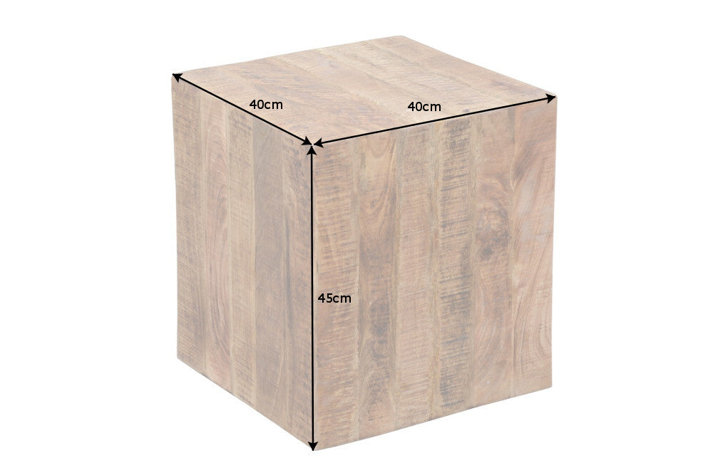 FACTORY Mesa auxiliar maciza de 45 cm de madera de mango natural flameada con ruedas
