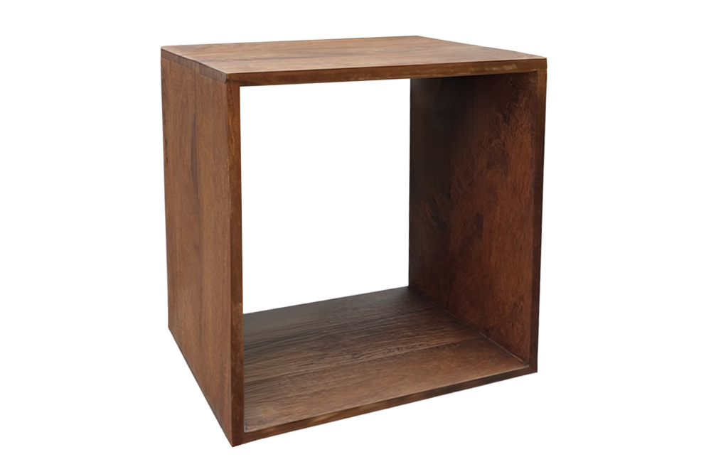 Table d’appoint massive MAKASSAR 45cm étagère de chevet en bois de manguier marron finition miel