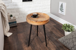 Table d'appoint massive PURE NATURE 35cm en bois de manguier naturel ronde avec pieds en métal noir
