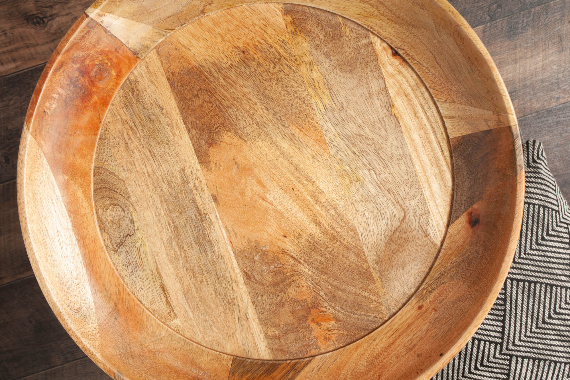 PURE NATURE Mesa auxiliar redonda de 45 cm de madera maciza de mango natural con patas de metal negro