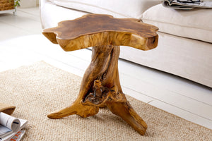 Table d’appoint massive ROOT 40cm en teck avec anneaux annuels