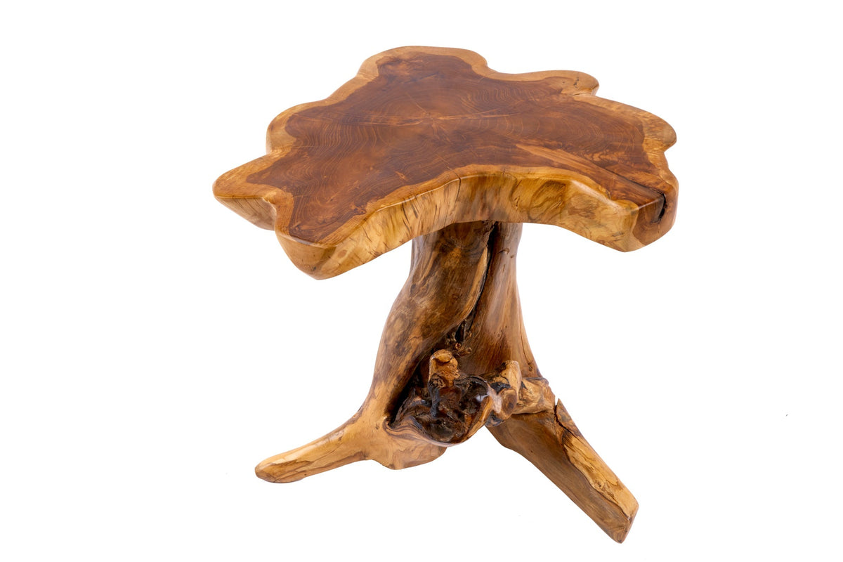 Table d’appoint massive ROOT 40cm en teck avec anneaux annuels