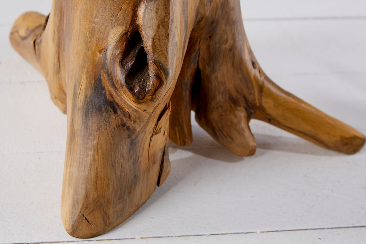 Table d’appoint massive ROOT 40cm en teck avec anneaux annuels