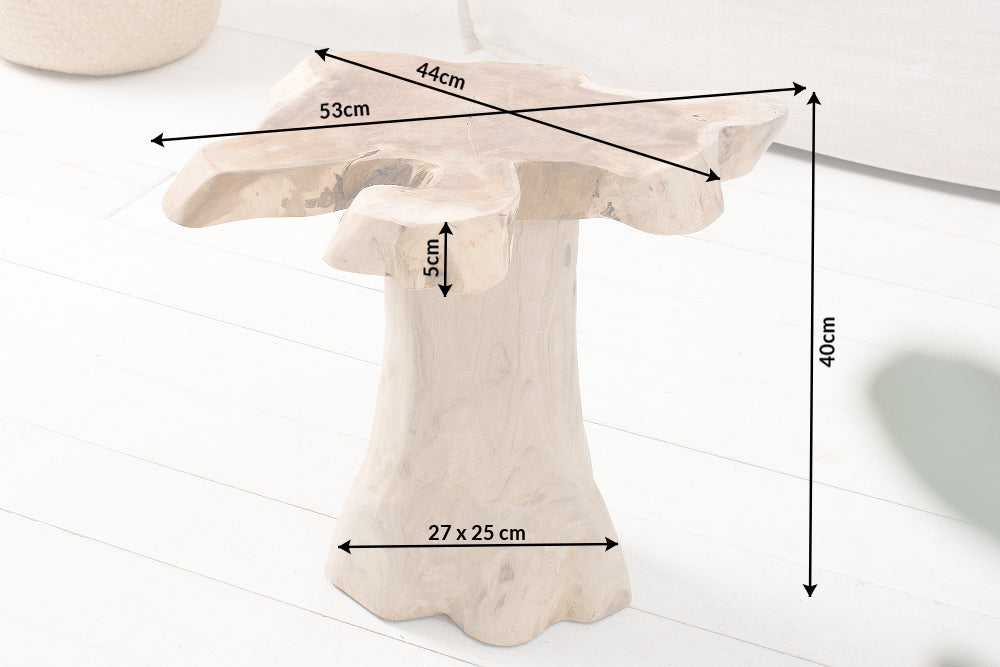 Table d’appoint massive ROOT 40cm en teck avec anneaux annuels