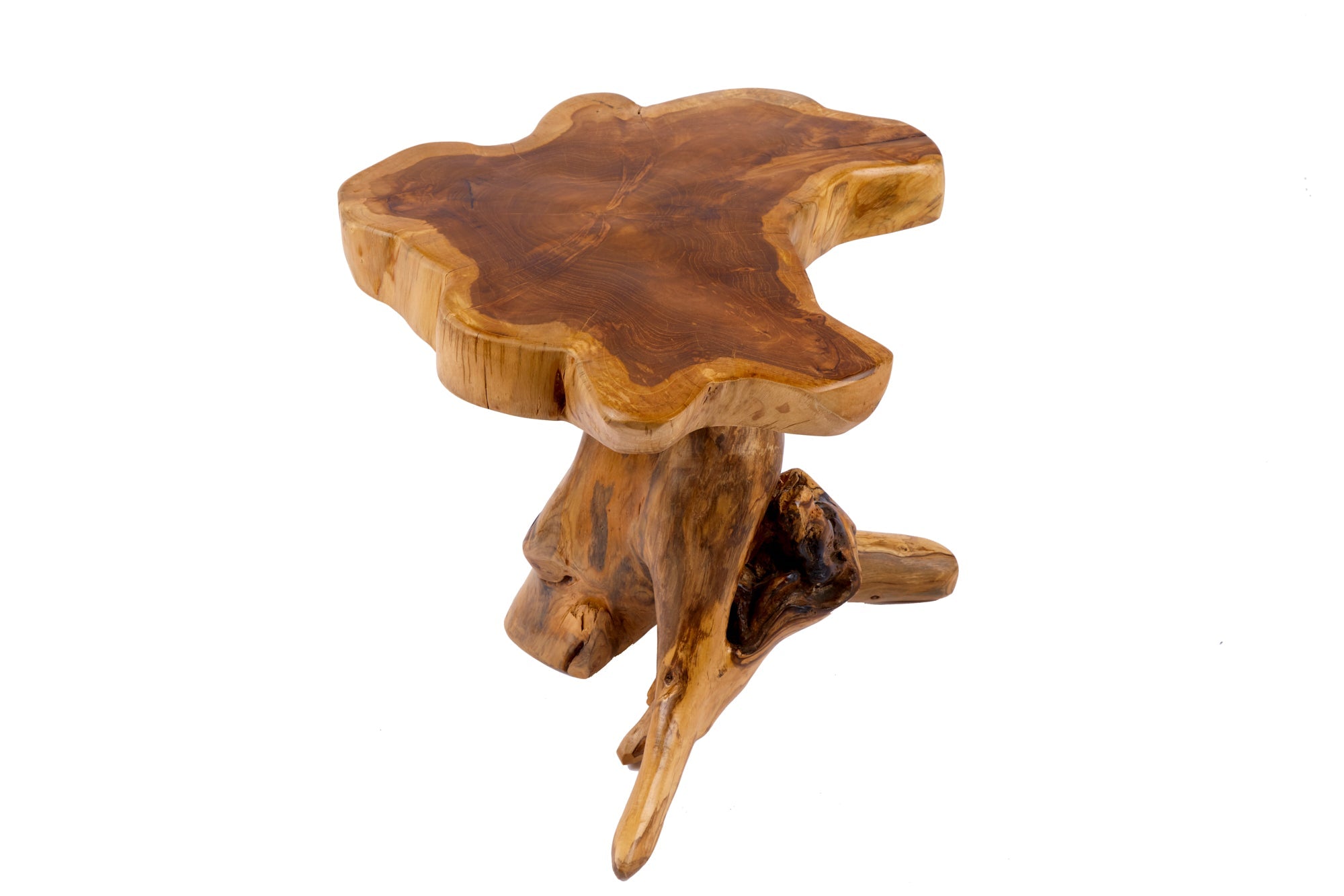 ROOT Mesa auxiliar de teca maciza de 40 cm con anillas anuales
