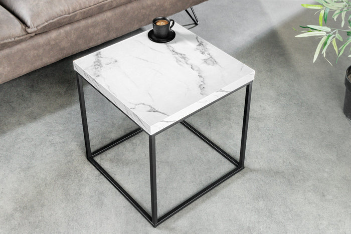 Table d'appoint moderne ARCHITECTURE 45cm design marbre blanc structure métal