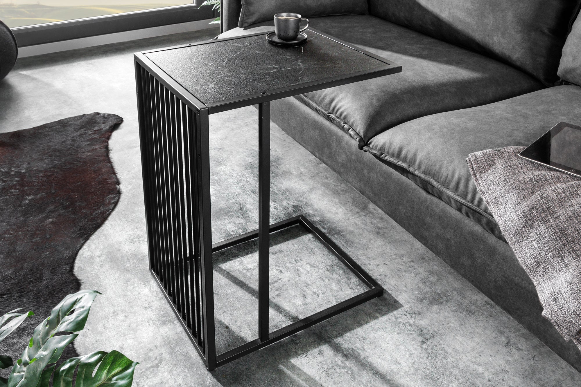 Table d’appoint moderne ARCHITECTURE 65cm table d’ordinateur portable en métal graphite