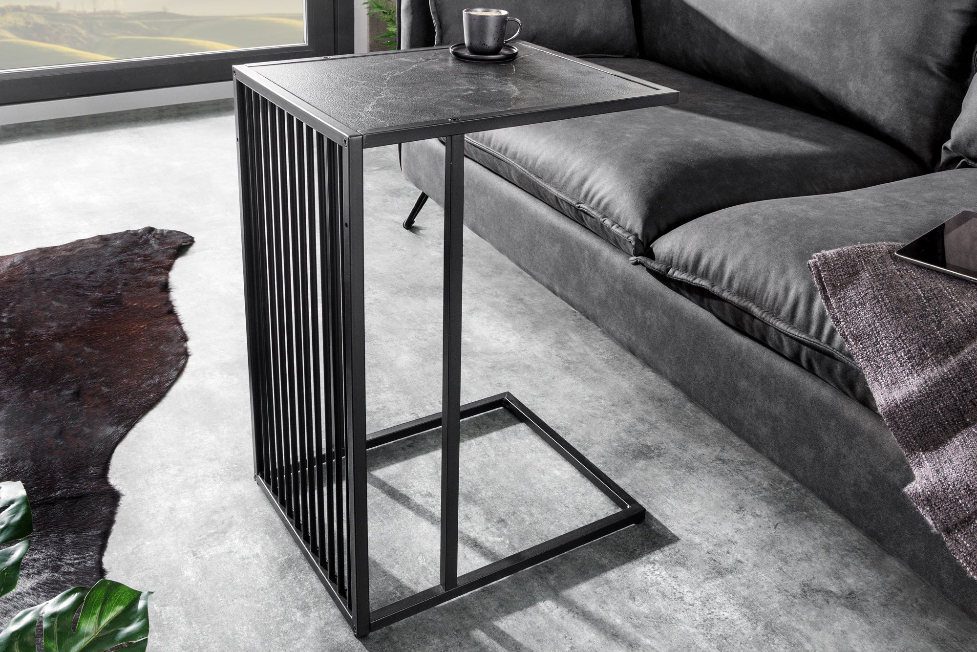 Table d’appoint moderne ARCHITECTURE 65cm table d’ordinateur portable en métal graphite