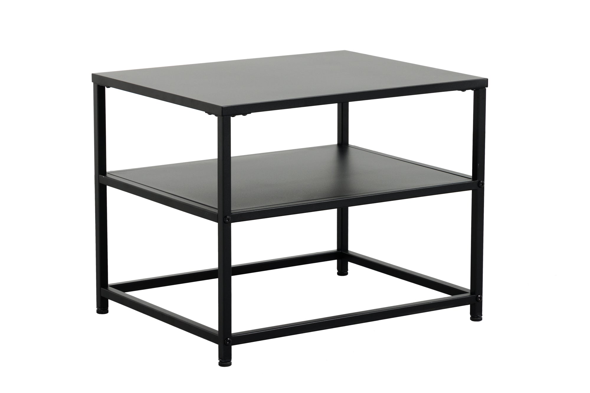 DURA STEEL Mesa auxiliar moderna de metal negro de 50 cm con compartimento de almacenaje