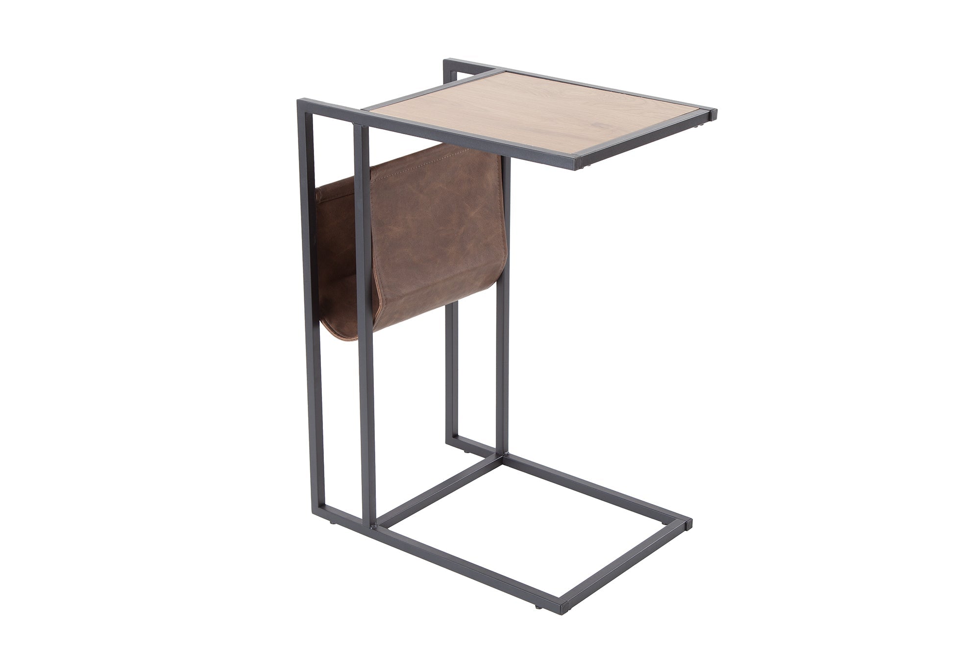 LOFT mesa auxiliar moderna 65 cm diseño roble mesa para portátil con estante estructura de metal negro