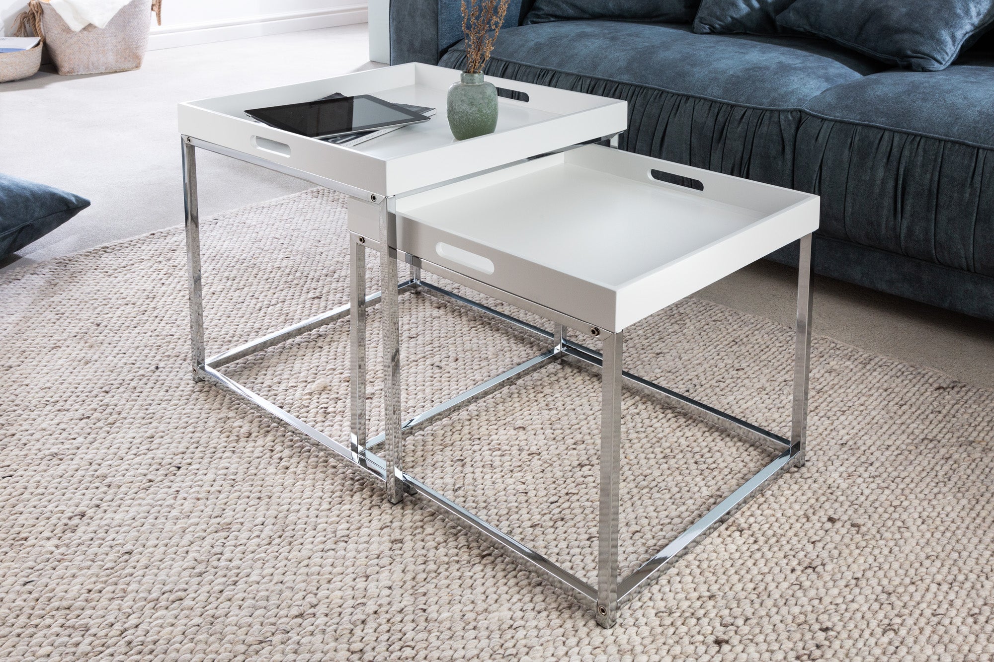 Mesa auxiliar moderna juego de 2 ELEMENTS 50cm tablero desmontable cromo blanco