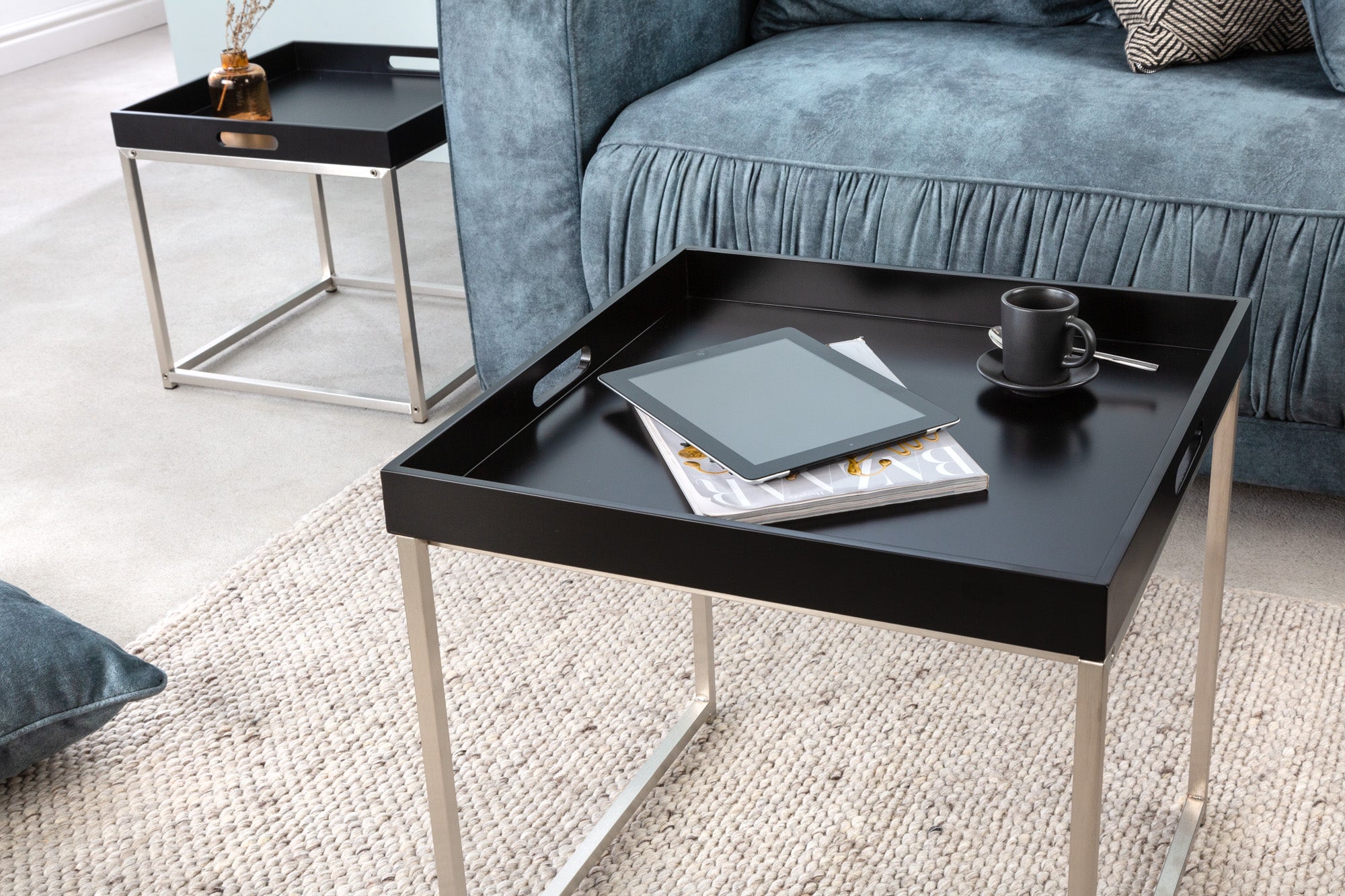 Moderna mesa auxiliar juego de 2 ELEMENTS 50cm tapa de acero negro extraíble