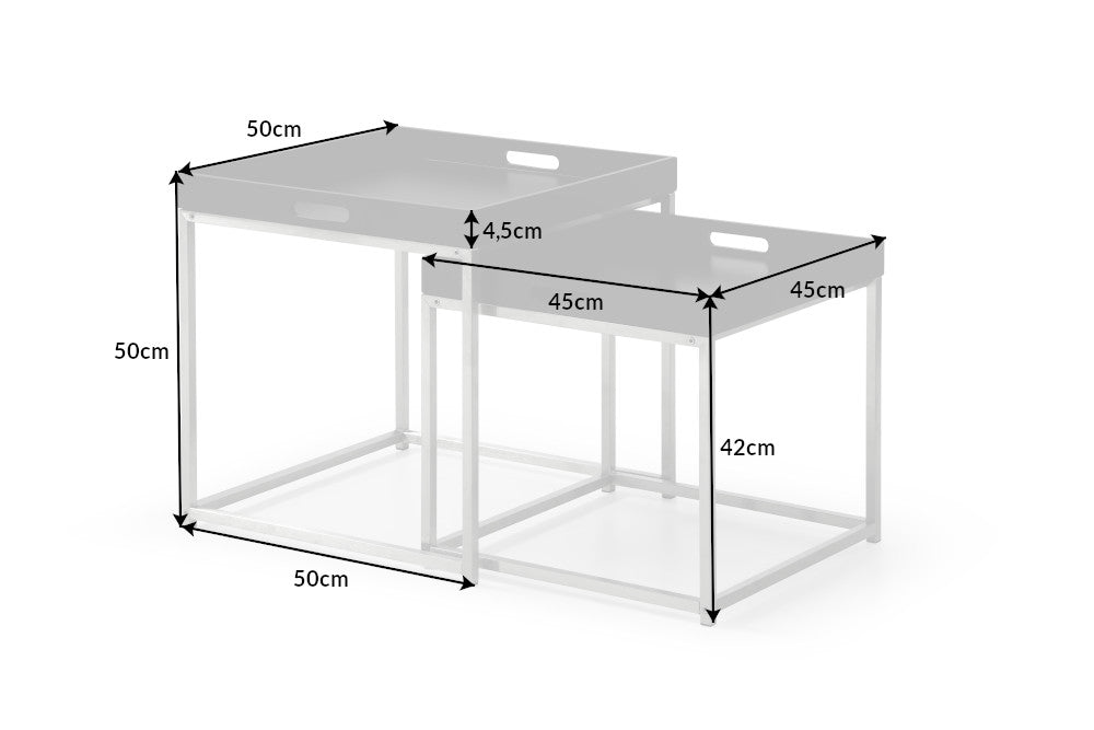 Moderna mesa auxiliar juego de 2 ELEMENTS 50cm tapa de acero negro extraíble