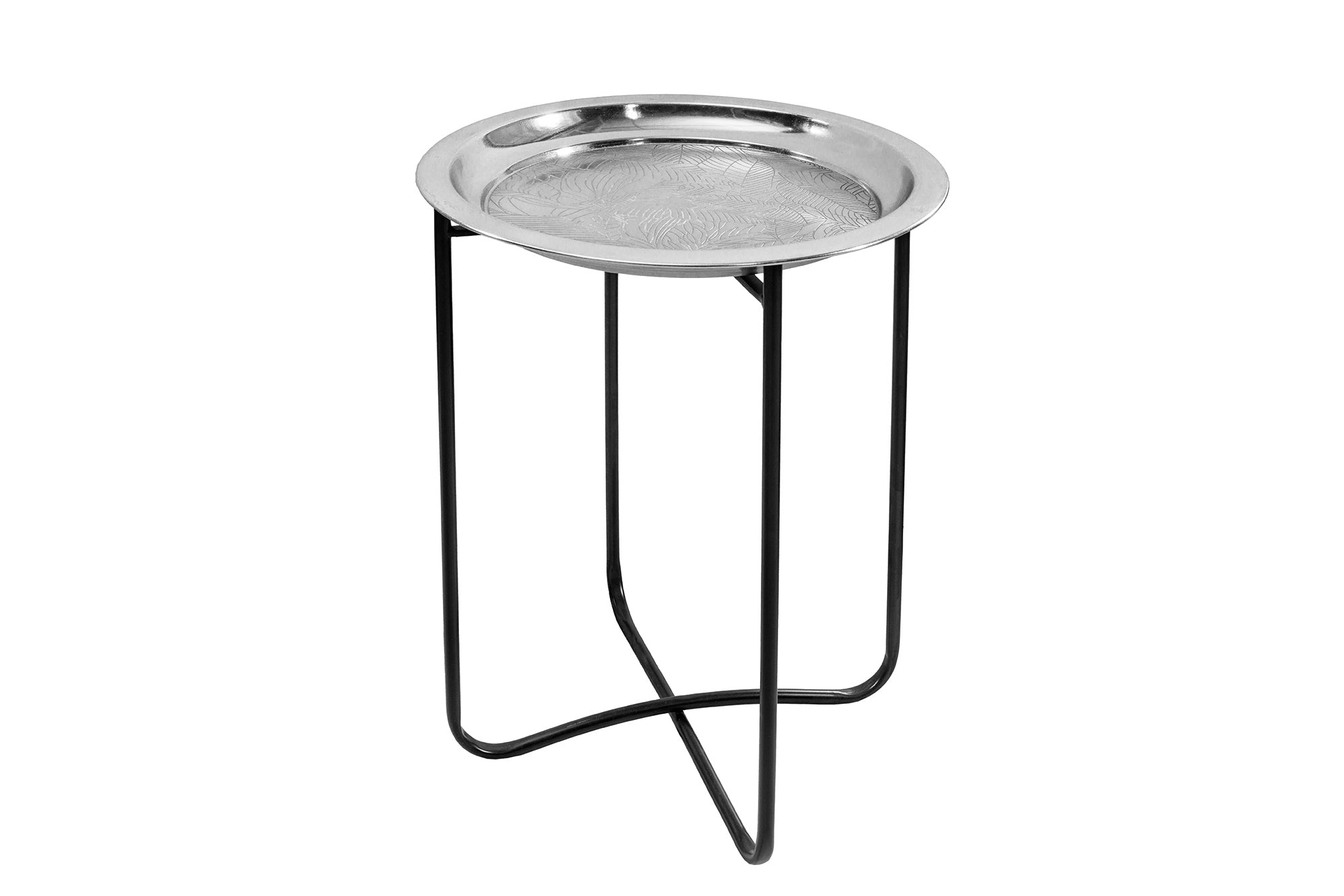 Table d'appoint orientale CASABLANCA 50cm plateau noir argenté amovible pliable