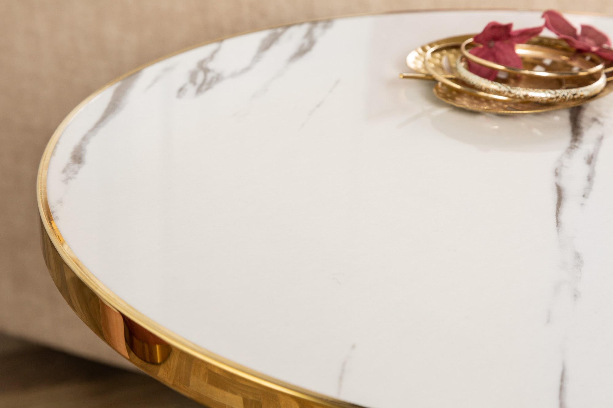 Mesa auxiliar PARIS retro 45cm cristal oro blanco diseño mármol mesa de centro redonda